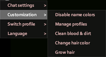 Screenshot of character customization settings