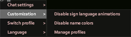 Screenshot of customization settings