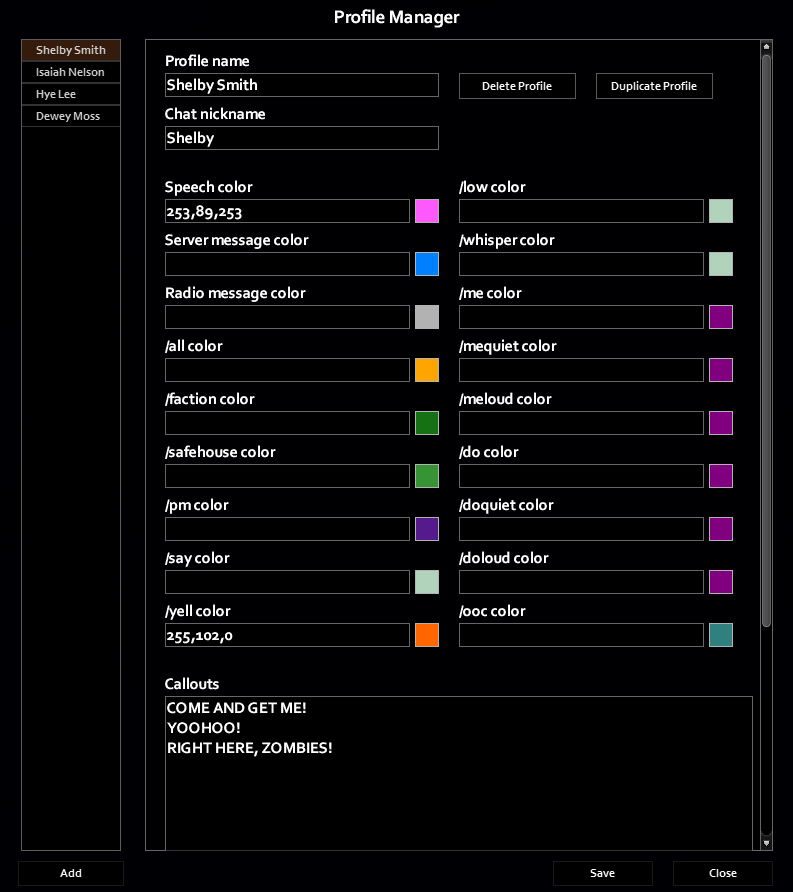 OmiChat profile manager