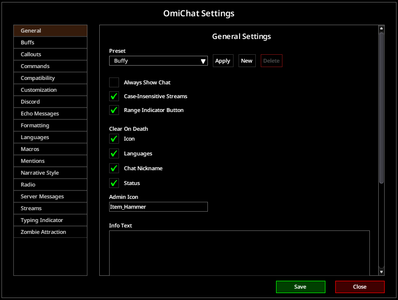 Screenshot of the in-game configuration menu